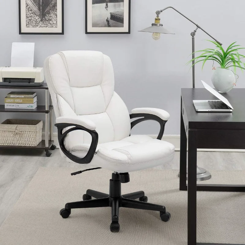 High Back Executive Office Chair with Lumbar Support(Faux Leather & White)